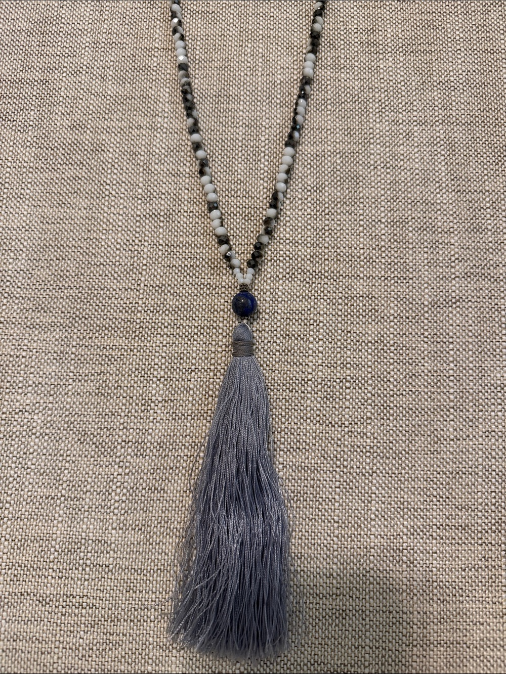 Boho Gray Tassel Beaded Necklace - Unbranded
